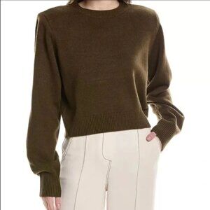 WeWoreWhat Shoulder Pad Cropped Sweater (Olive)